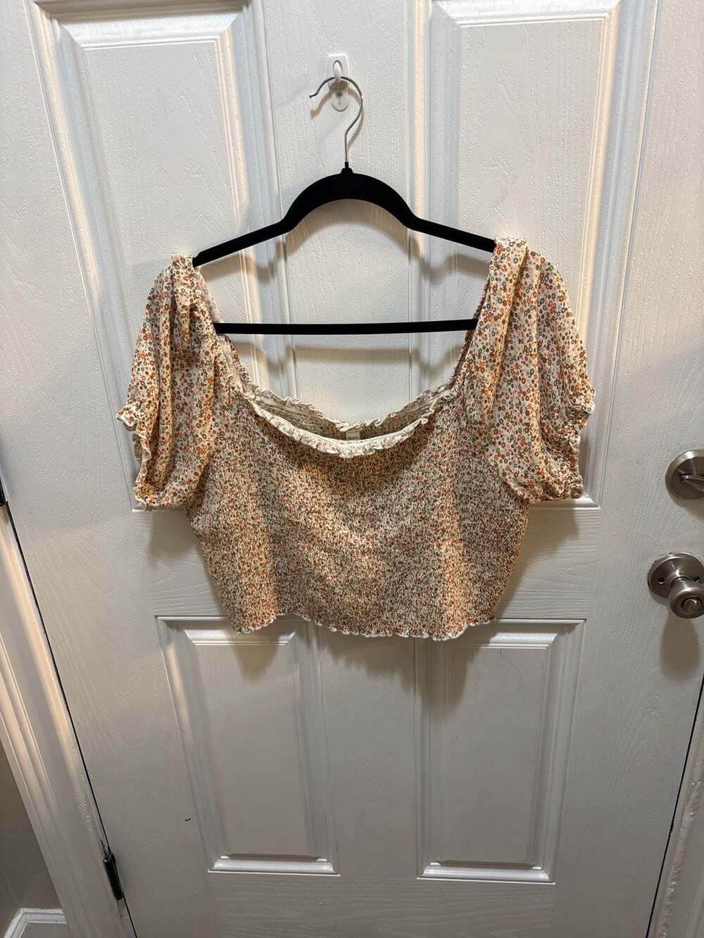 Aerie Floral Smocked Puff Sleeve Crop Top Size XL